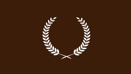 White color wreath icon on brown dark background, Wheat icon