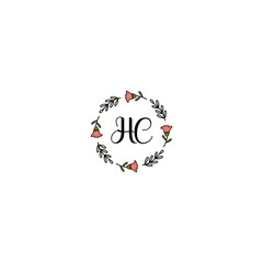 Initial HC Handwriting, Wedding Monogram Logo Design, Modern Minimalistic and Floral templates for Invitation cards	