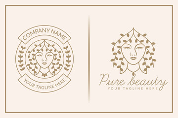 elegant beauty woman face with line art style logo for skin care, beauty product, cosmetics and spa
