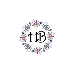 Initial HB Handwriting, Wedding Monogram Logo Design, Modern Minimalistic and Floral templates for Invitation cards	