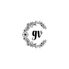 Initial GV Handwriting, Wedding Monogram Logo Design, Modern Minimalistic and Floral templates for Invitation cards	