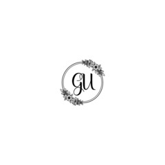 Initial GU Handwriting, Wedding Monogram Logo Design, Modern Minimalistic and Floral templates for Invitation cards	