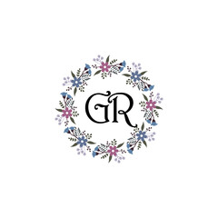 Initial GR Handwriting, Wedding Monogram Logo Design, Modern Minimalistic and Floral templates for Invitation cards	