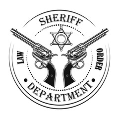 Sheriff department badge vector illustration. Guns and text, circular stamp. Lifestyle concept for wild west or western topics, club or community emblem templates
