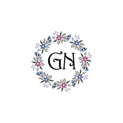 Initial GN Handwriting, Wedding Monogram Logo Design, Modern Minimalistic and Floral templates for Invitation cards	