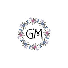 Initial GM Handwriting, Wedding Monogram Logo Design, Modern Minimalistic and Floral templates for Invitation cards	