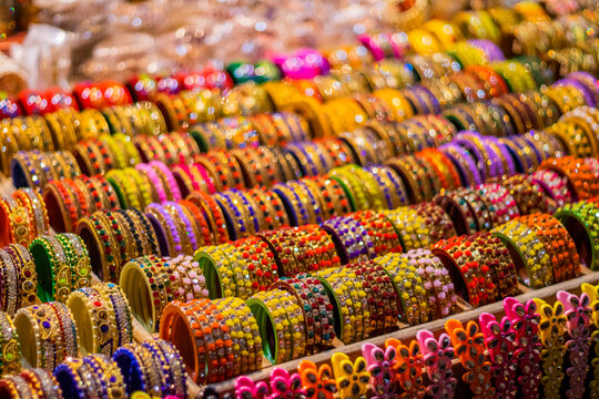 Rows of Bangles being kept in a store