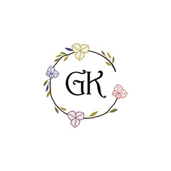 Initial GK Handwriting, Wedding Monogram Logo Design, Modern Minimalistic and Floral templates for Invitation cards	