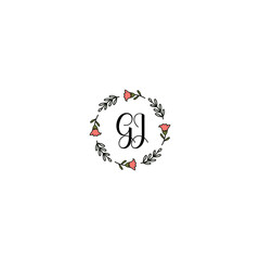 Initial GJ Handwriting, Wedding Monogram Logo Design, Modern Minimalistic and Floral templates for Invitation cards	