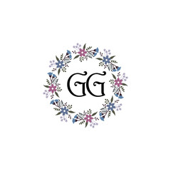 Initial GG Handwriting, Wedding Monogram Logo Design, Modern Minimalistic and Floral templates for Invitation cards	