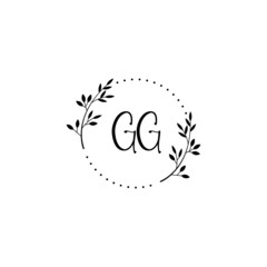 Initial GG Handwriting, Wedding Monogram Logo Design, Modern Minimalistic and Floral templates for Invitation cards	