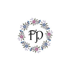 Initial FP Handwriting, Wedding Monogram Logo Design, Modern Minimalistic and Floral templates for Invitation cards	
