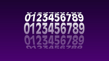 zero to nine numbers in a row ,3D digits with nice rotational cylindrical shape and multicolored background