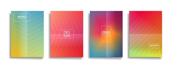 bright gradient color abstract line pattern background cover design. modern background design with trendy and vivid vibrant color. blue violet red orange green placard poster vector cover template.