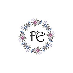 Initial FE Handwriting, Wedding Monogram Logo Design, Modern Minimalistic and Floral templates for Invitation cards	
