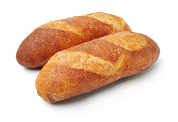 crusty mini baguettes on a white background