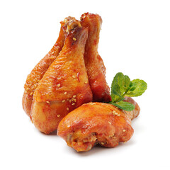 grilled chicken leg  on white background 