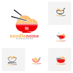 Set of noodle food logo design vector, Illustration Noodle design template, Icon Symbol