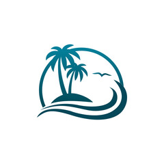 Fototapeta na wymiar Coconut tree on a beach icon design template illustration