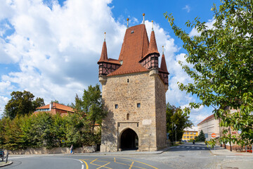  medieval gothic Prague tower, town Rakovnik, Central Bohemian region, Czech republic