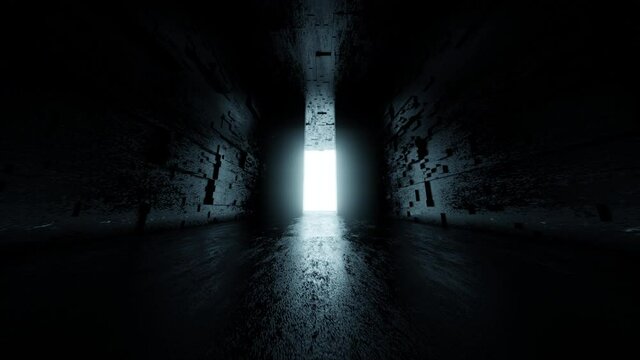 Architecture visualisation of opening gate, alien industrial building