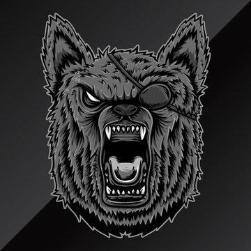 roaring dark wolf handdrawn illustration