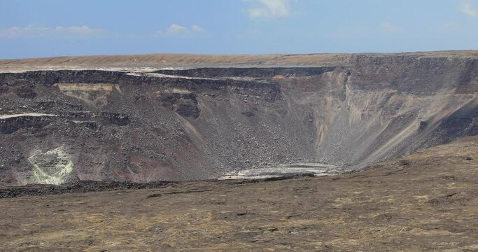 stationary locked off telephoto shot of inside Kīlauea crater which last erupted in 2018, Kīlauea is the most active volcano, Volcano National Park,Big island,Hawaii,USA