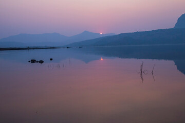 Pawana Lake during sunset/sunrise, Lonavla
