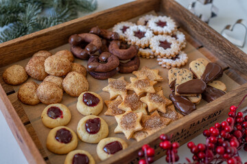 Fototapeta na wymiar Traditional home made German Christmas Cookies on a festive table
