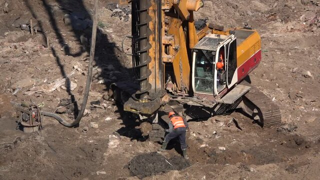Close-up - Drilling Rig Drills Ground
