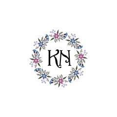 Initial KN Handwriting, Wedding Monogram Logo Design, Modern Minimalistic and Floral templates for Invitation cards