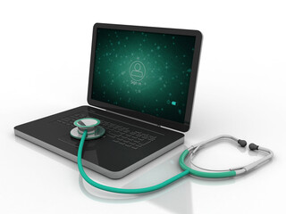 3d rendering stethoscope on laptop
