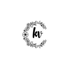 Initial KV Handwriting, Wedding Monogram Logo Design, Modern Minimalistic and Floral templates for Invitation cards