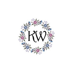 Initial KW Handwriting, Wedding Monogram Logo Design, Modern Minimalistic and Floral templates for Invitation cards