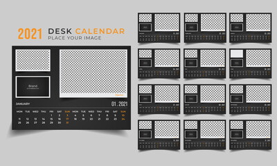 Black Clean minimal Photography calendar 2021 template planner vector design set of 12 months