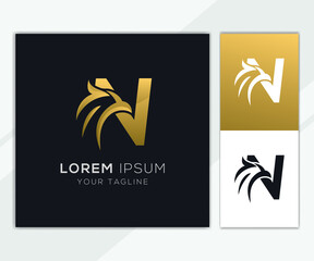 Letter N with luxury abstract eagle logo template 