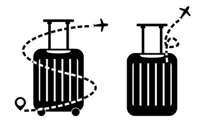 Big suitcase for traveling icon. Trip by plane symbol. Illustration vector