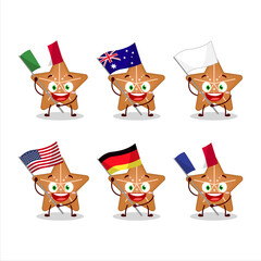 Stars cookie cartoon character bring the flags of various countries