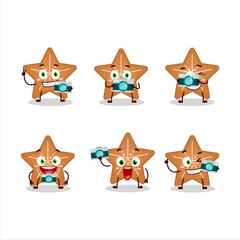 Photographer profession emoticon with stars cookie cartoon character