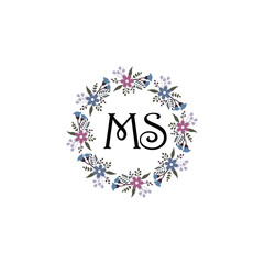 Initial MS Handwriting, Wedding Monogram Logo Design, Modern Minimalistic and Floral templates for Invitation cards	
