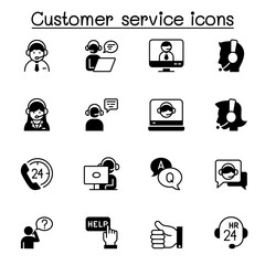 Set of Customer service related vector icons. contains such Icons as support, call center, headset, operator, solve problem, helping and more.