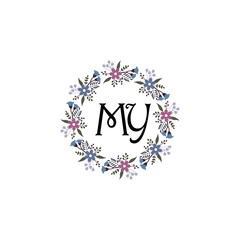 Initial MY Handwriting, Wedding Monogram Logo Design, Modern Minimalistic and Floral templates for Invitation cards	
