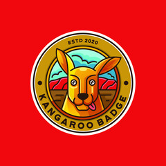 silly kangaroo circle badge illustration