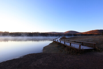 Naklejka premium Hot spring pond in huanggangliang Park, Keshiketeng World Geopark, Inner Mongolia