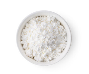 Fototapeta na wymiar flour in white bowl isolated on white background