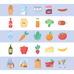 grocery purchases, food organic fruits and vegetable and products from market