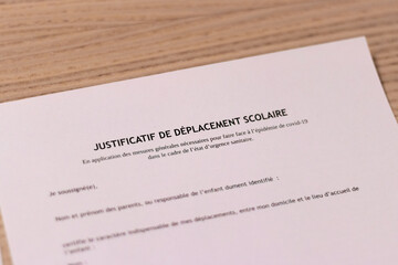 Justificatif de déplacement scolaire