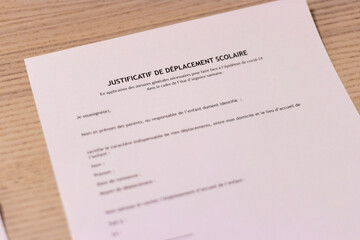 Obraz premium Justificatif de déplacement scolaire