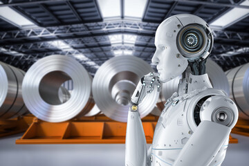 cyborg in steel factory