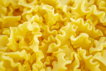 Italian dry wavy pasta background. Healthy traditional food. Top view. Macro close-up